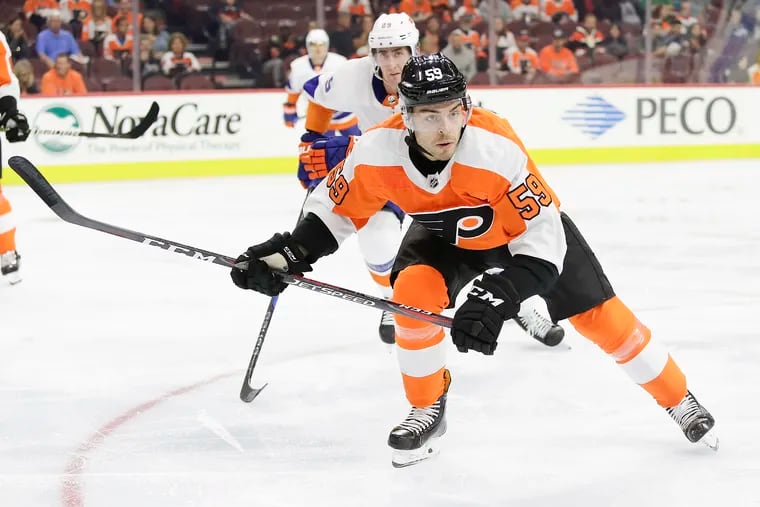 Flyers defenseman Mark Friedman skates against the New York Islanders in a preseason game on Monday, September 17, 2018 in Philadelphia.