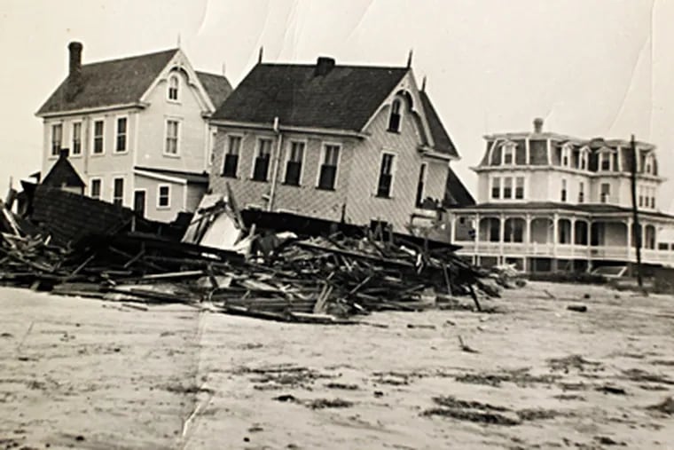 Homes along the beach in Sea Isle City were knocked around like dollhouses by the three-day siege, which killed seven on Long Beach Island and damaged more than 50,000 buildings. (Courtesy of the Sea Isle City Museum)