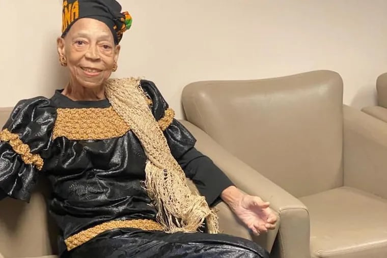 Mama Delores Berry, dressed in the African attire that she's known for, photographed in 2023.