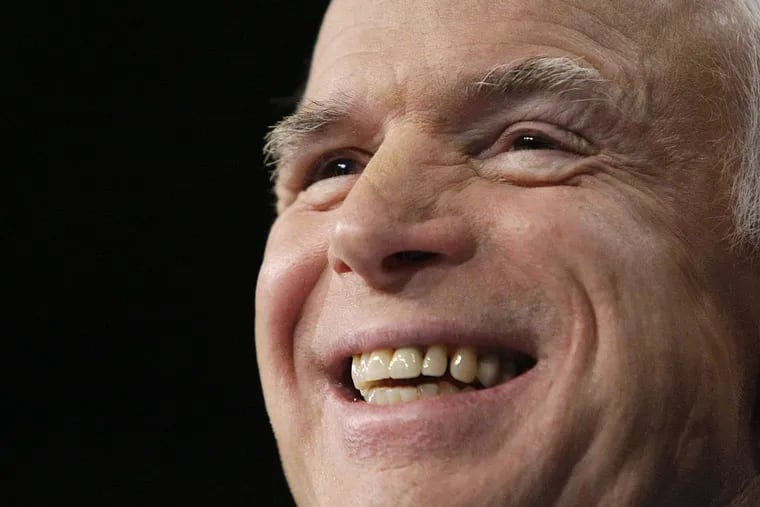 FILE – In this Oct. 27, 2008 file photo, Republican presidential candidate Sen. John McCain, R-Ariz., speaks at a campaign rally in Pottsville, Pa. McCain's family says the Arizona senator has chosen to discontinue medical treatment for brain cancer.