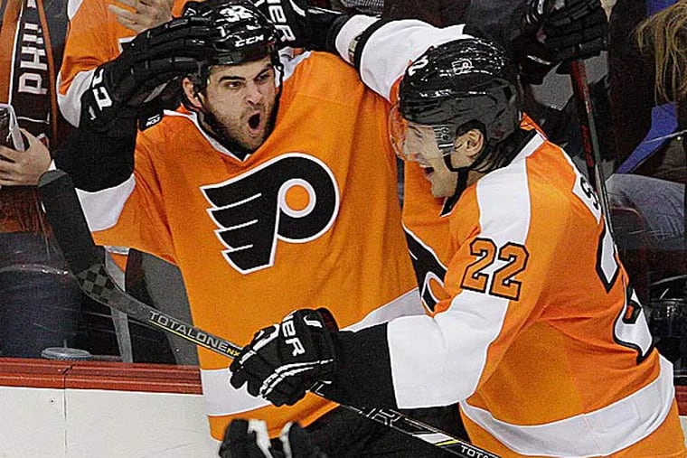 Tom Sestito shocked the heck out of his Flyers teammates, who gave him a good ribbing in the locker room after the game. (Steven M. Falk/Staff Photographer)