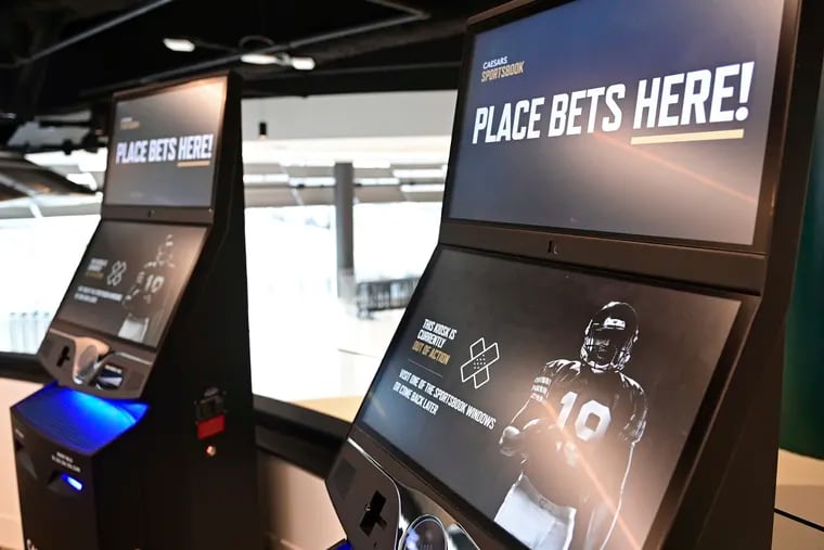 Betting kiosks inside the Caesars Sportsbook at the Rocket Mortgage FieldHouse in Cleveland in December 2022. According to an NCAA survey conducted last year, 67 percent of the students living on college campuses have engaged in sports betting.