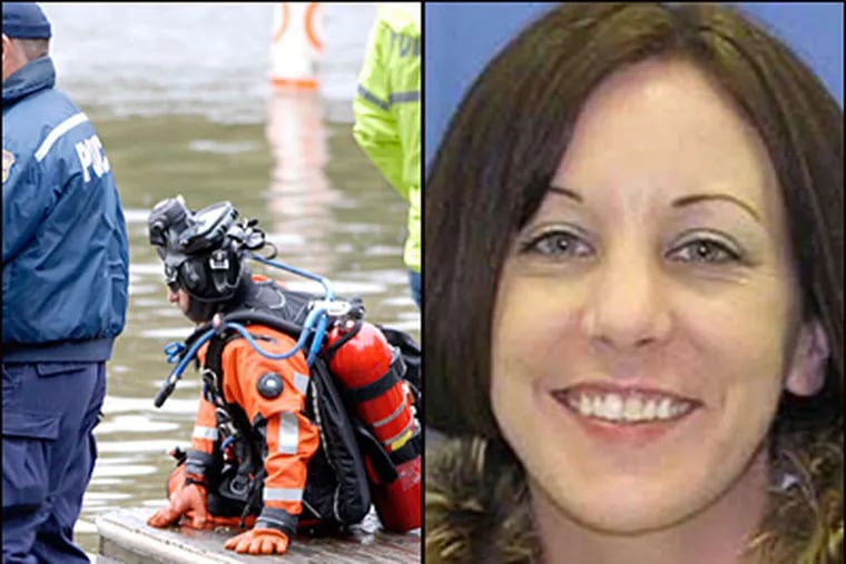 Police divers (left) searched the Schuylkill River in Lower Merion in September 2009, a few weeks after Toni Lee Sharpless (right) disappeared. (Photo: Left, Ron Tarver/Staff)