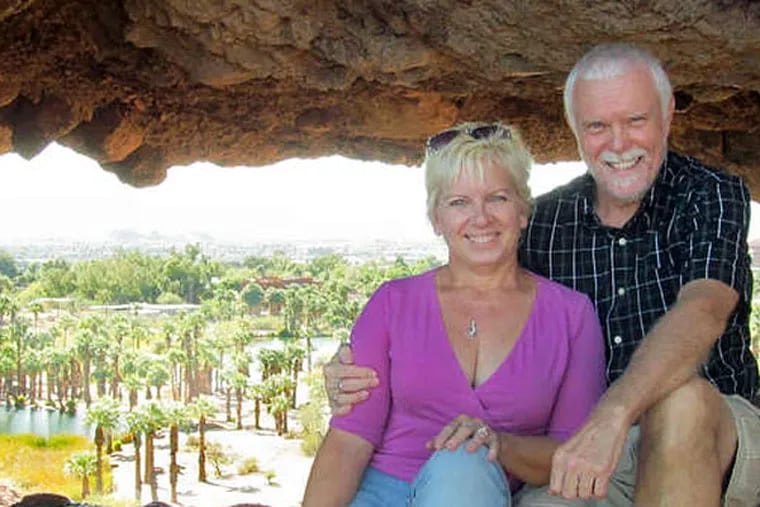Alison Miller and Charles &quot;Chuck&quot; Dearing in Papago Park, Ariz., in December, on their way to California, where he died of a recurrence of a rare cancer four months later.