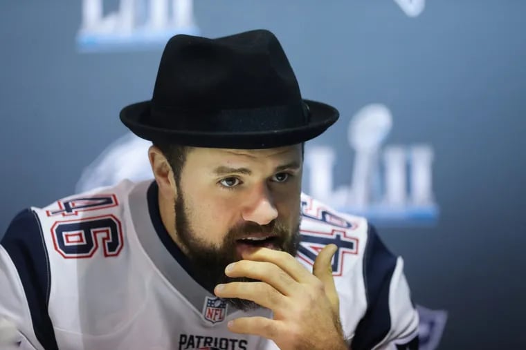 New England Patriots fullback James Develin during a press conference at the mall of America in Minnesota, Thursday, Feb. 1, 2018.