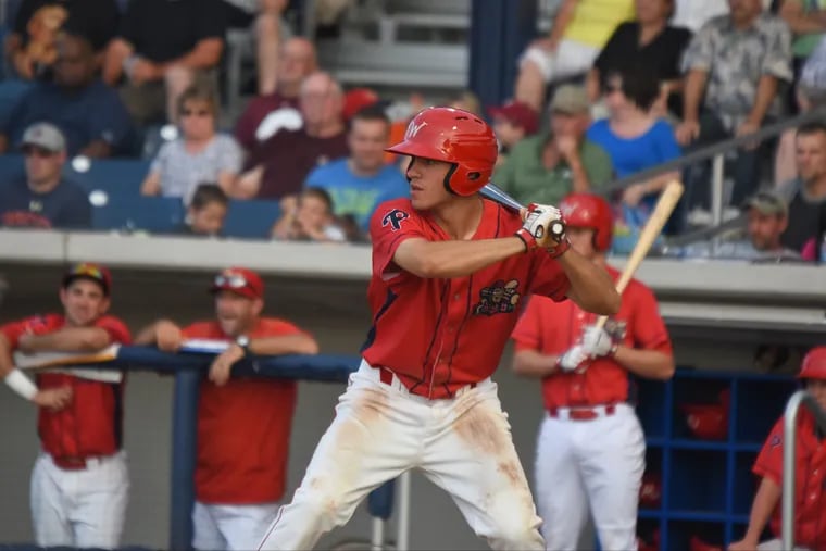 Adam Haseley, pictured with Williamsport last summer, went 1-for-5 in Clearwater's extra innings loss to Bradenton Monday.