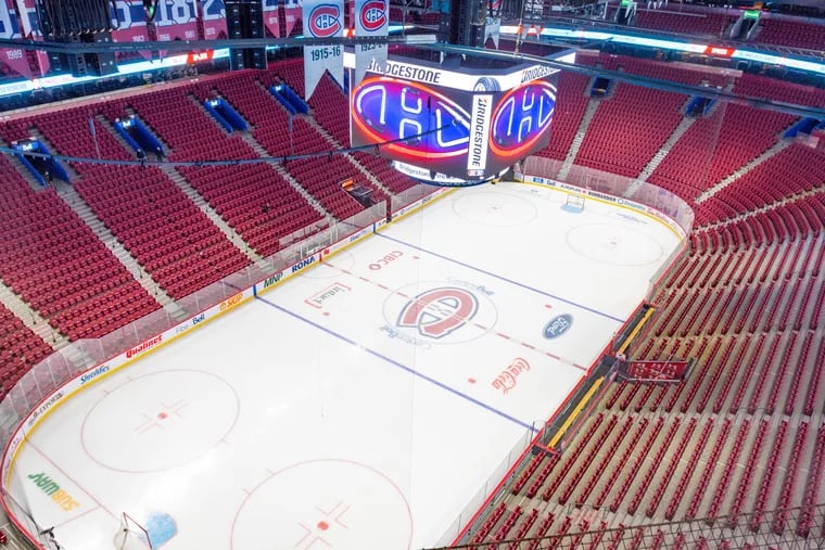 The Bell Center, home to the Montreal Canadiens, stands empty ahead of the Thursday, Dec. 16, 2021 game against the Philadelphia Flyers. It announced that day that no fans would be in attendance as a safety precaution with cases rising in the province.
