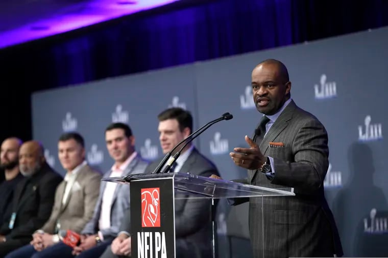 NFL Players Association executive director DeMaurice Smith speaks during a news conference the week of Super Bowl LIII last year.