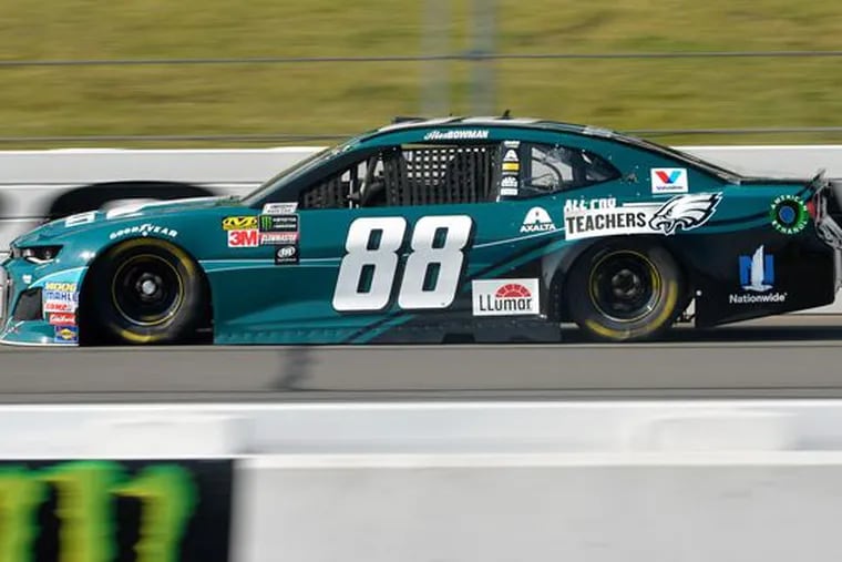 Axalta Coating Systems, based in Philadelphia, celebrated the Eagles Super Bowl victory  by painting racer Alex Bowman s Chevrolet Camaro ZL1 in the team colors, pictured here at Pocono Raceway