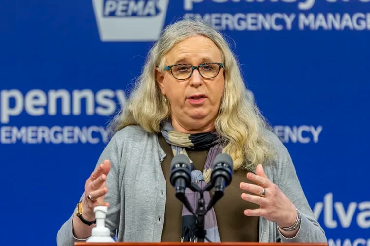 In this May 29, 2020, file photo, Pennsylvania Secretary of Health Dr. Rachel Levine meets with the media at The Pennsylvania Emergency Management Agency (PEMA) headquarters in Harrisburg.