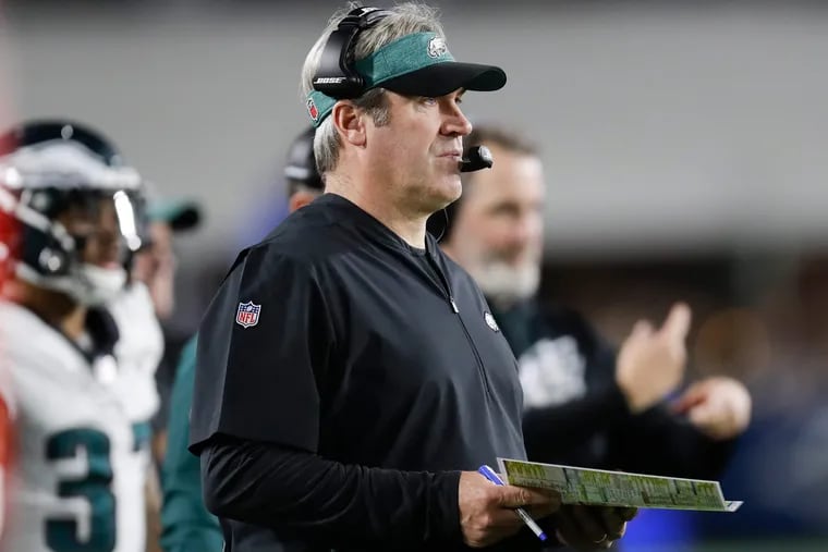 Eagles head coach Doug Pederson on the sideline during this past Sunday's win at the Los Angeles Rams.