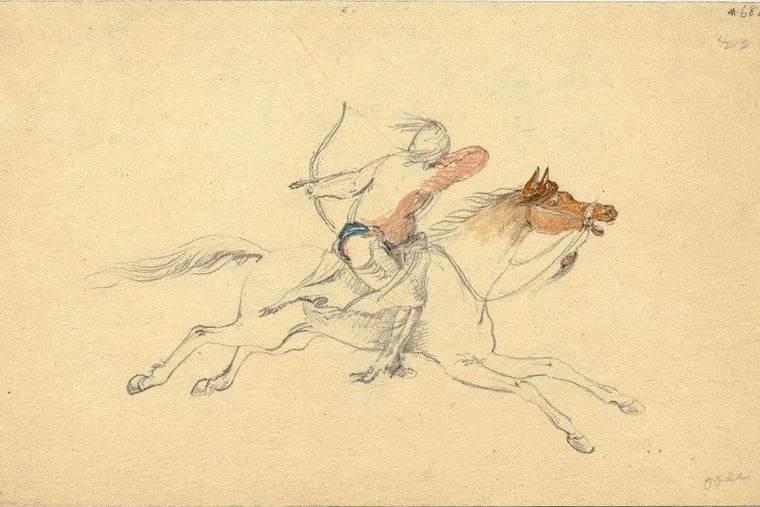 Indian on Horseback. Drawing by Titian Ramsay Peale, 1820. From the exhibit “Gathering Voices: Thomas Jefferson and Native America.”