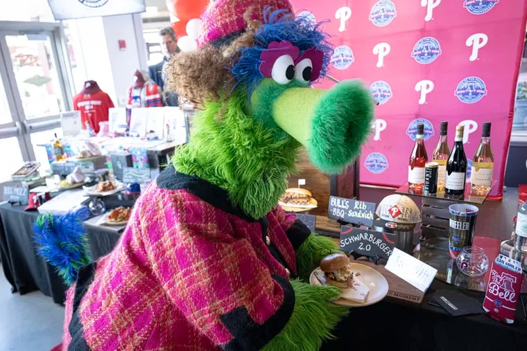 Phoebe Phanatic walks away with the SchwarBurger minutes after a preview of this year's new foods and features to the stadium.