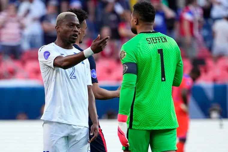 Zack Steffen, right, played against Honduras in this summer's Concacaf Nations League semifinals. He won't face them in Wednesday's World Cup qualifying game in San Pedro Sula.
