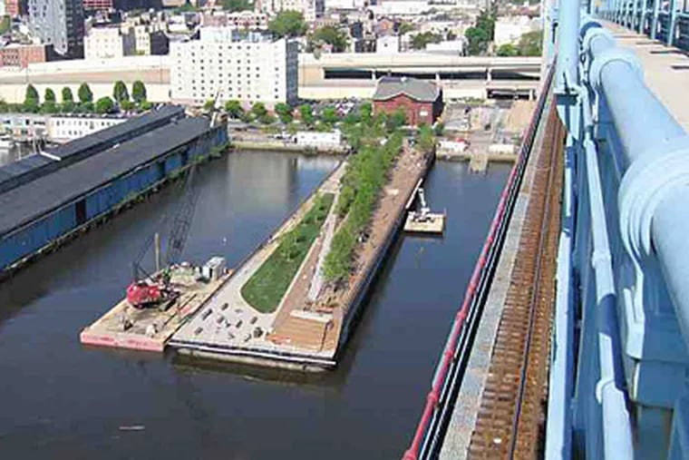 The new Race St. pier: the river, the bridge and skyline. (James Corner Field Operations)