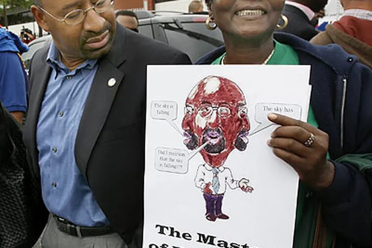 Mayor Nutter got a frosty reception from union members at Monday's Labor Day Parade. (Charles Fox/Staff Photographer)