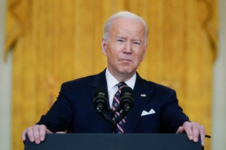 President Joe Biden speaks about Ukraine in the East Room of the White House, Tuesday, Feb. 22, 2022, in Washington. (AP Photo/Alex Brandon)