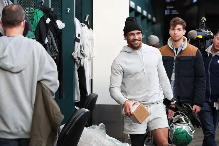 Eagles safety Sydney Brown in the locker room at the NovaCare Complex on Wednesday.