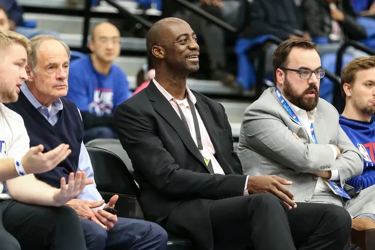 Delaware Blue Coats' GM Ruben Boumtje Boumtje watches his team play the Greensboro Swarm of NBA G league in Wilmington, Delaware on Monday, November 11, 2019.