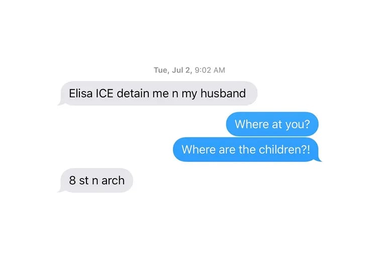 Screenshot of a text that Elisa von Joeden-Forgey received from her friend Elly on July 2, 2019.