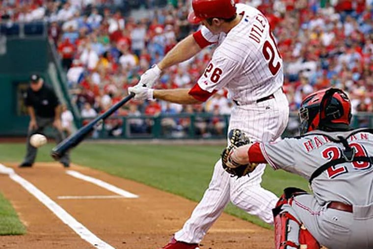 Chase Utley was hitless in five at-bats in the Phillies' 10-3 win over the Reds. (Yong Kim/Staff Photographer)
