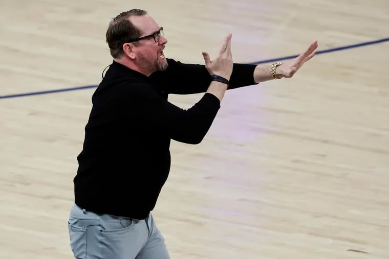 Sixers coach Nick Nurse tried to call a timeout twice in the closing seconds of Game 2 to no avail.