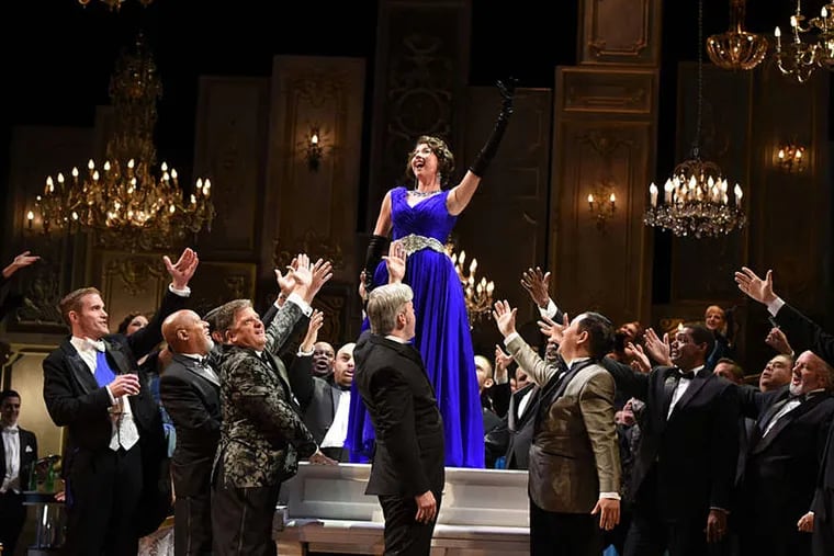 Violetta, sung by Lisette Oropesa, sings the Brindisi in Act I of Verdi’s La traviata, which Opera Philadelphia will show online in an encore presentation.