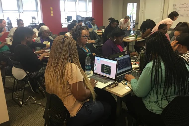 Philly Tech Sistas hosts weekend workshops, such as this May 18, 2019 gathering, that teach attendees languages like HTML or CSS to help them build their own websites.