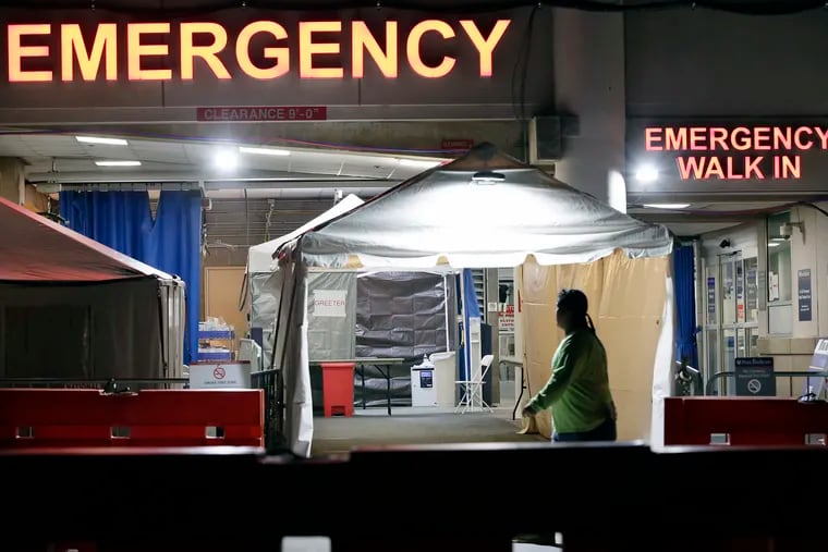 Portable medical tents were set up outside of The Hospital of the University of Pennsylvania (HUP) emergency room in Philadelphia in March.
