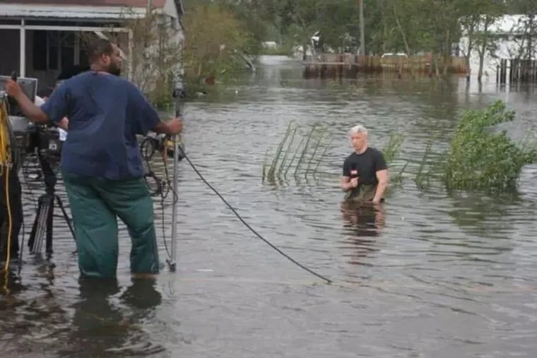 This photo of CNN host Anderson Cooper in Texas in 2008 reporting about Hurricane Ike was widely shared on social media by Donald Trump Jr. and other allies of President Trump in another attempt to discredit the network.