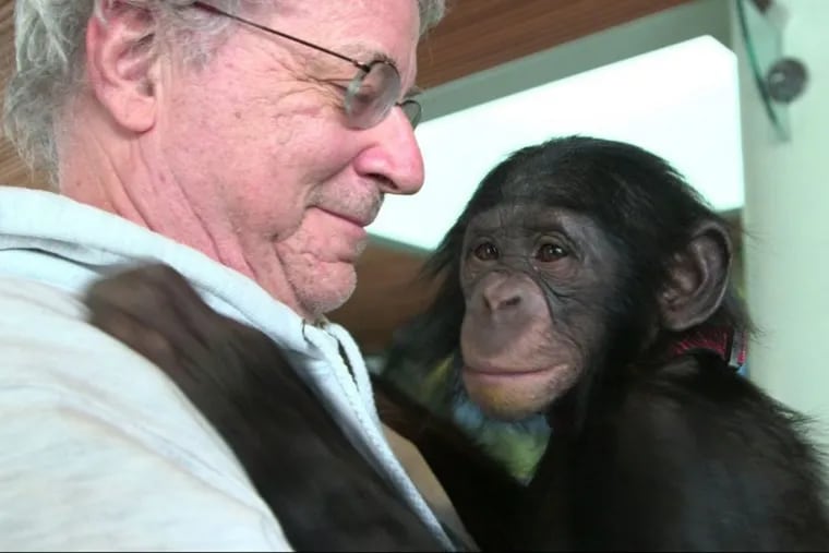 Animal rights lawyer Steven M. Wise, as seen in the documentary “Unlocking the Cage,” with a chimp named Teko.