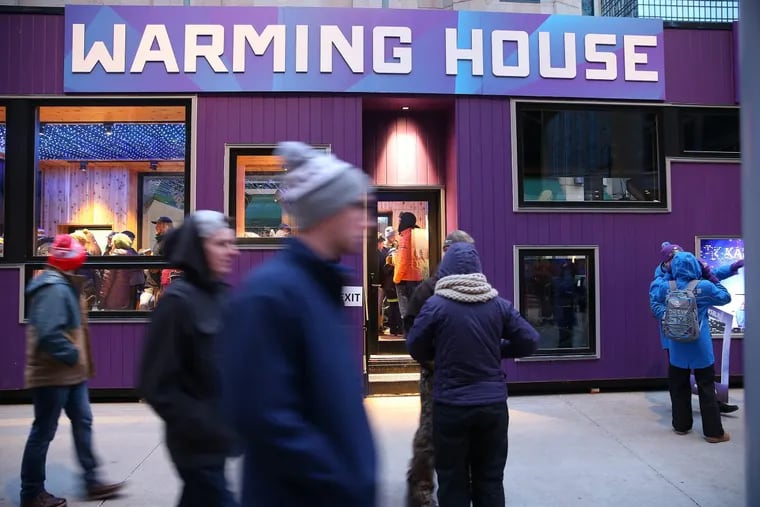Yes, that’s really a “Warming House.” It’s so cold at the Super Bowl in Minneapolis that it’s necessary.