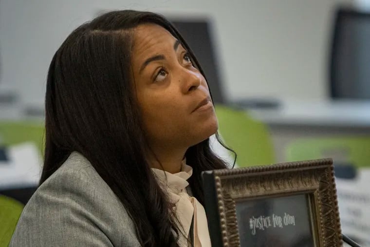 Nakisha Billa during her testimony in front of the Pennsylvania House Select Committee on Restoring Law and Order on Thursday. Billa lost her son Domonic to gun violence.