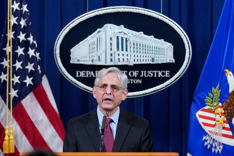 Attorney General Merrick Garland speaks at the Department of Justice on Wednesday.
