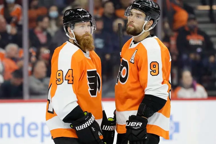 The Philadelphia Flyers' projected top defensive pair of Ryan Ellis and Ivan Provorov (9) played only three games together in 2021-22.