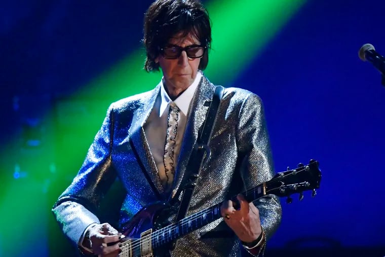 In this April 14, 2018, file photo, Ric Ocasek, from the Cars, performs during the Rock and Roll Hall of Fame Induction ceremony in Cleveland.