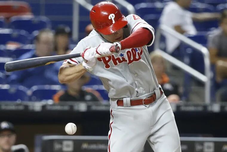 Phillies’ rookie Scott Kingery took a 98 mph fastball to his bicep on Tuesday night.