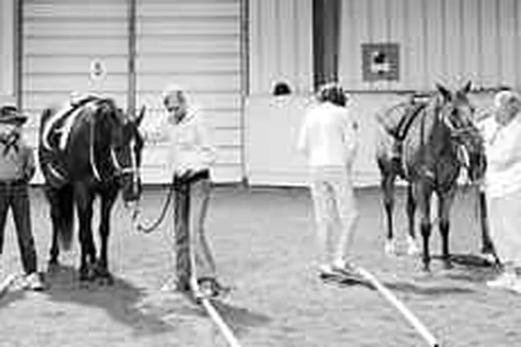 Horses and helpers are lined up ready for kids at Banbury Cross Therapeutic Equestrian Center in Michigan. Across the country, more than 42,000 people take part in therapeutic riding every year.