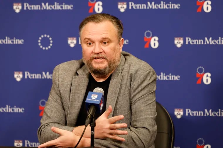 Sixers President of basketball operations Daryl Morey meeting with the media after the Feb. 8 trade deadline.