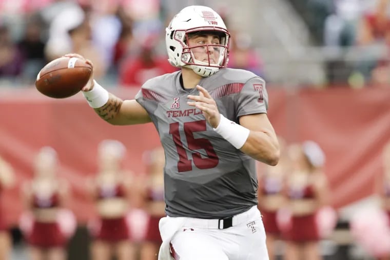 Temple quarterback Anthony Russo throws the football against East Carolina on Saturday, October 6, 2018. YONG KIM / Staff Photographer