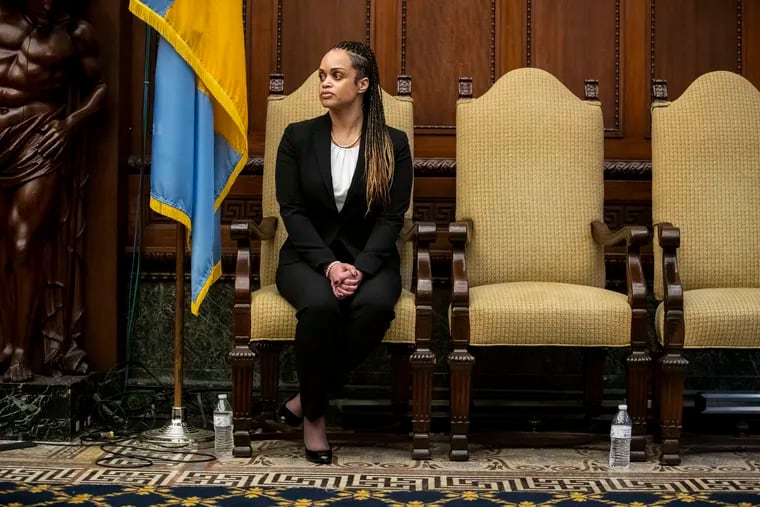 Danielle Outlaw sits during a press conference introducing her as Commissioner of the Philadelphia Police Department at City Hall in Philadelphia, Pennsylvania on Monday, December 30, 2019. Outlaw was the chief of police in Portland, Ore.