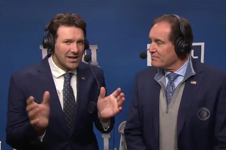 Tony Romo (left) and Jim Nantz will call their third straight Thanksgiving game together on CBS, with the Cowboys taking on the Bills at AT&T Stadium in Dallas.