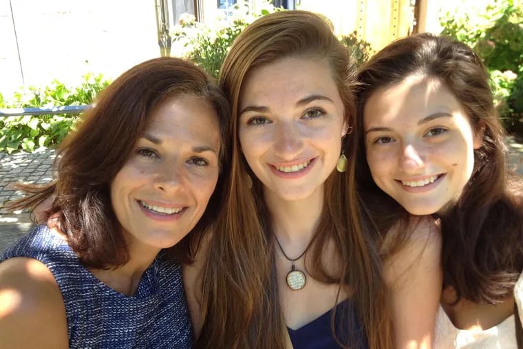 Elizabeth Mosier with daughters Alison (center) and Catherine at Alison's Move-In Day at Yale. As a teacher and recruiter at Bryn Mawr, Elizabeth has assured many other parents that it will all be OK.