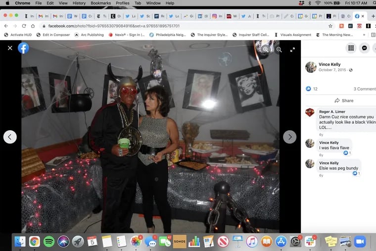 Vince Kelly, left, a newly elected official in Pitman, NJ, in a resurfaced Facebook post showing him wearing blackface while dressed as rapper Flava Flav.