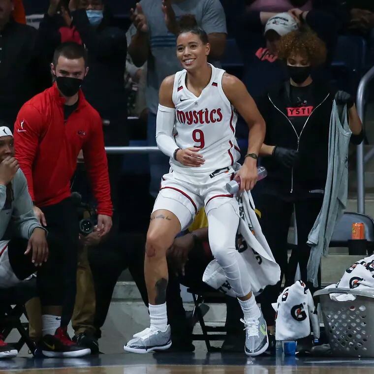 Natasha Cloud (9) is among the faces of the WNBA's Washington Mystics. But the Cardinal O'Hara and St. Joe's alumna also is at the forefront of the league's social justice activism.