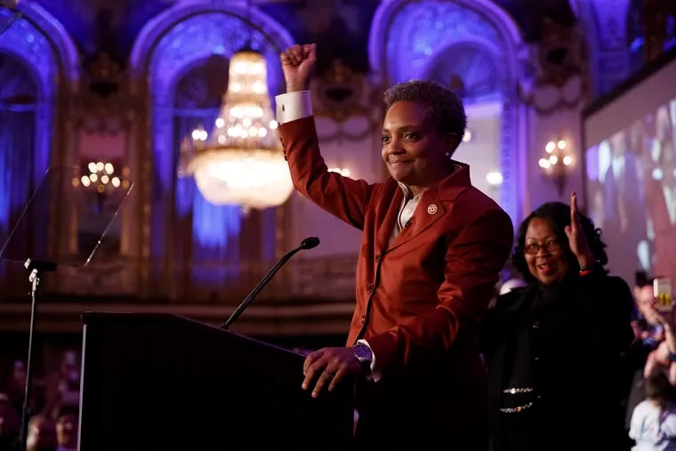 Lori Lightfoot appears at an election-night party at the the Hilton Chicago hotel on Tuesday.