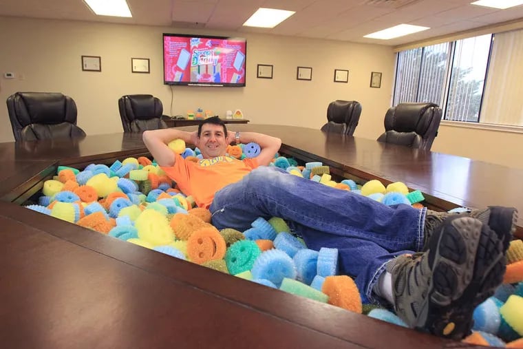 Scrub Daddy creator Aaron Krause at his company's new headquarters in Folcroft, Delaware County. Krause says the sales of his cleaning sponges have gotten a big boost as people stock up on cleaning products in the wake of the coronavirus outbreak.