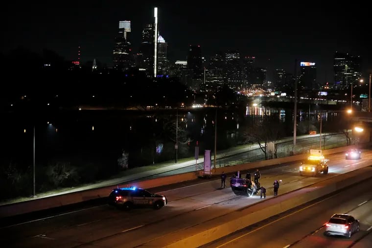 Police investigating a double shooting that occurred just before midnight on the westbound Schuylkill Expressway, by the Girard Avenue exit ramp, on New Years Eve.
