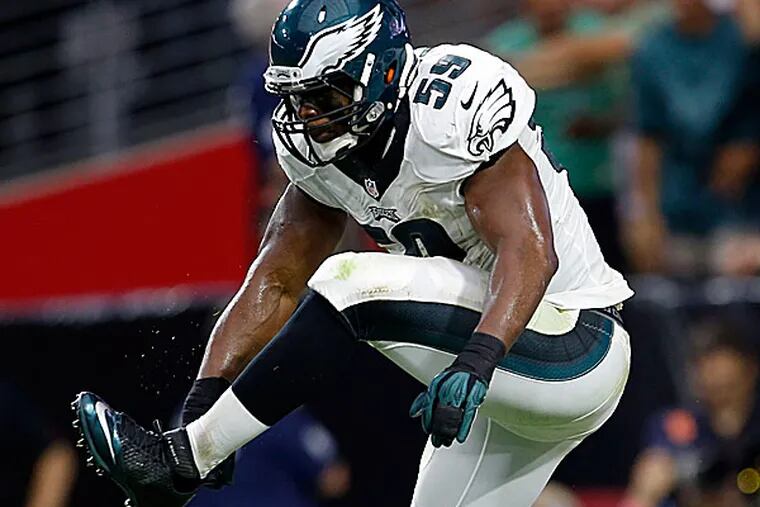 Linebacker DeMeco Ryans during his time with the Eagles.  (Yong Kim/Staff file photo)