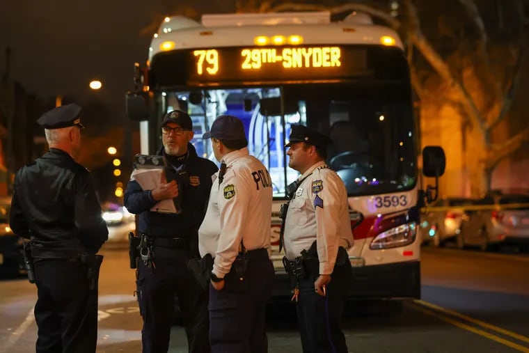 Police respond to a man shot on a SEPTA bus on Snyder Avenue near Broad Street in South Philadelphia on Tuesday, March 5, 2024